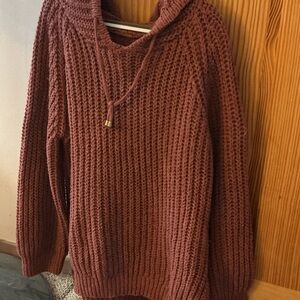 Cozy Chunky Knit Hoodie Sweater - Rust